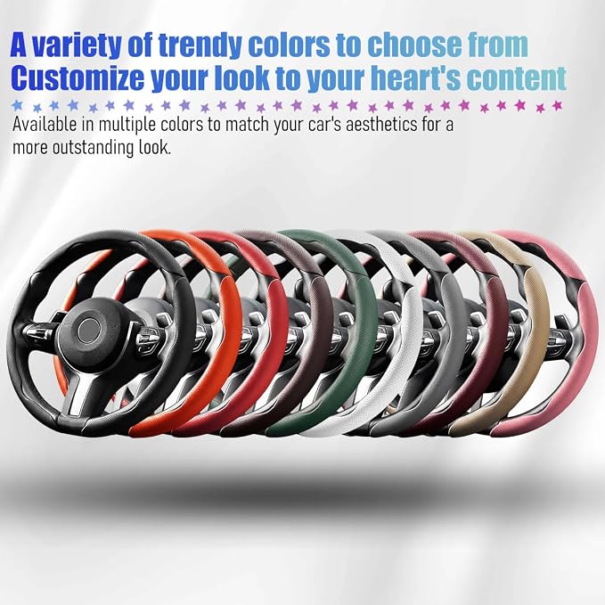 3PCS Car Steering Wheel Cover, 14.5-15" Breathable Nappa Leather Segmented Steering Wheel Protector with Non-Slip Grip, Stylish Auto Interior Decor Accessories, Universal for Vehicles (Orange)