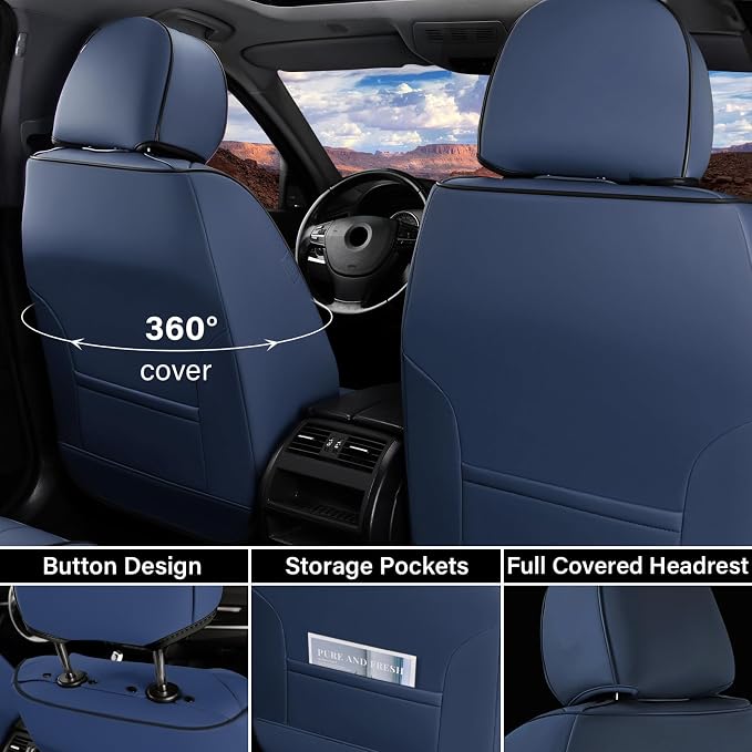 Coverado Car Seat Covers Front, Seat Covers for Cars, Waterproof Car Seat Cushions, 2-Pack Leather Carseat Seat Protectors, Universal Seat Covers Fit for Most Sedans SUV Pick-up Trucks(Blue&Black)