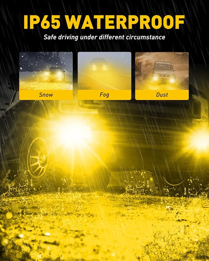 AUXITO 5202 LED Fog Light Bulbs Yellow Amber 3000K, Pack of 2 | 400% Brighter 6000 Lumens 30W High Power, 5201 PS24W PS19W 9009 12086 Fog Lamps LED DRL Bulbs Replacement for Cars Trucks