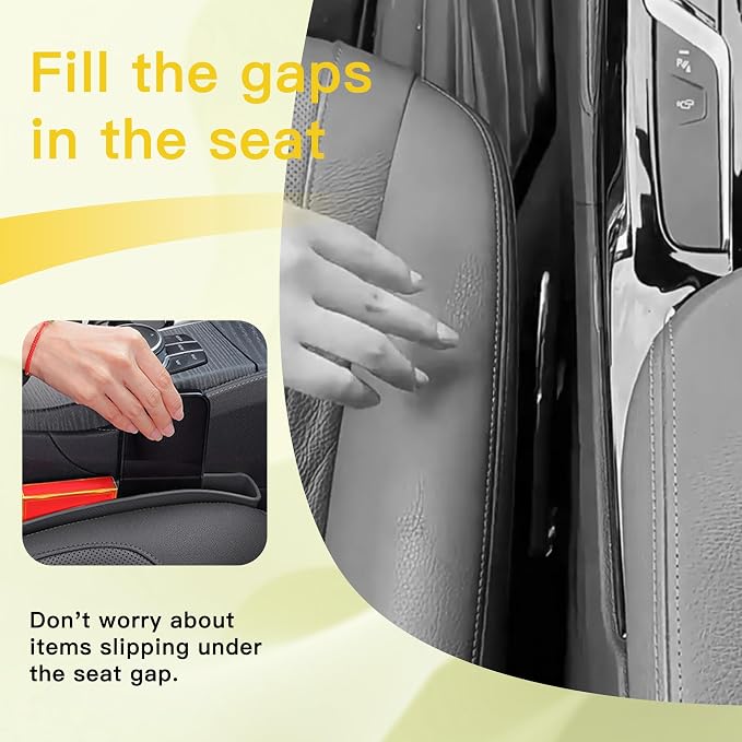 2PCS New Car Seat Gap Stopper with 2 Storage Areas,Car Seat Gap Storage Organizer for Phone Keys Wallet,Universal Car Seat Gap Filler Interior Accessories (Brown)