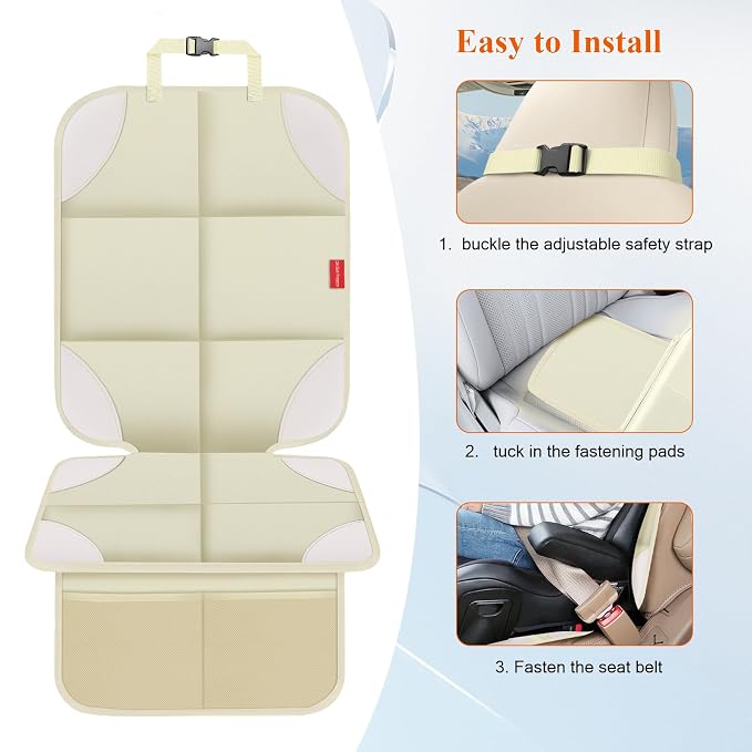 Car Seat Protector, 600D Fabric Seat Protectors, 2 Pack with Non-Slip Backing, Thick Padding, Mesh Storage Pockets