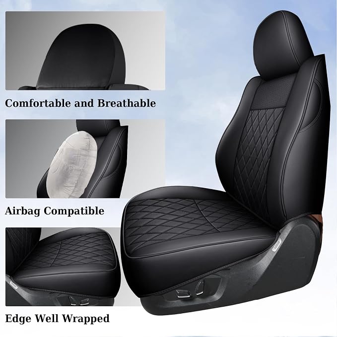 Coverado Tacoma Seat Covers, Car Seat Covers Front Seats, Leather Seat Covers for Cars Car Seat Protector Cushion Tacoma Accessories Custom Fit 2005-2023 Toyota Tacoma Double/Crew Cab(Black)