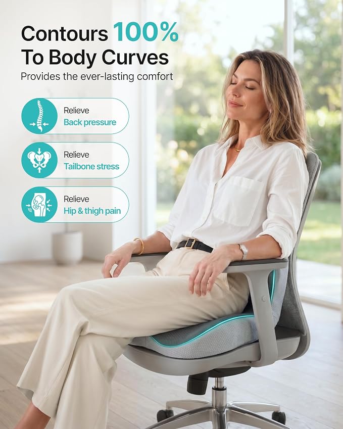 PEGZONE Seat Cushion with Lumbar Support, Memory Foam Cushion for Chair | Ergonomic Lumbar Support Pillow,Chair Cushion for Office , Car, – Orthopedic Pain Relief Cushion,For Back, Tailbone, Gray