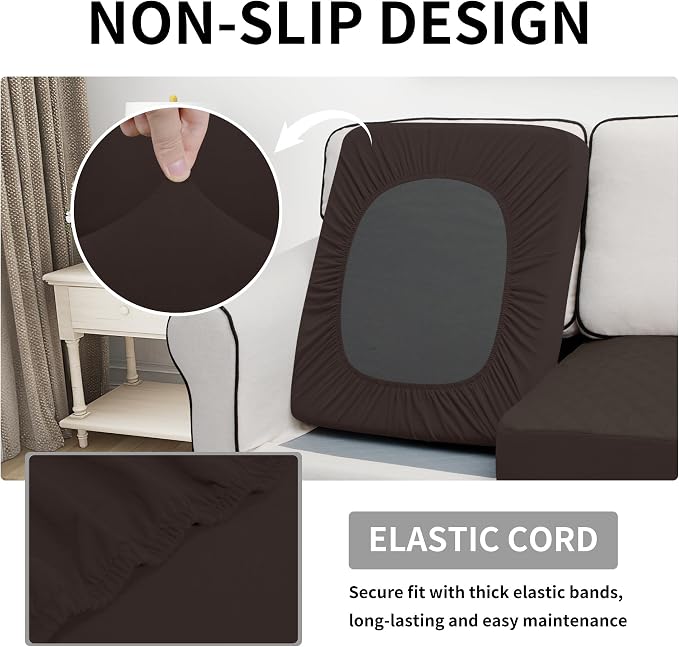 Easy-Going Waterproof Couch Cushion Covers, Non-Slip Leakproof Sofa Seat Cushion Slipcovers, Quilted and Stretch Furniture Protector for Dogs, Pets (2-Piece Sofa Cushion, Chocolate)