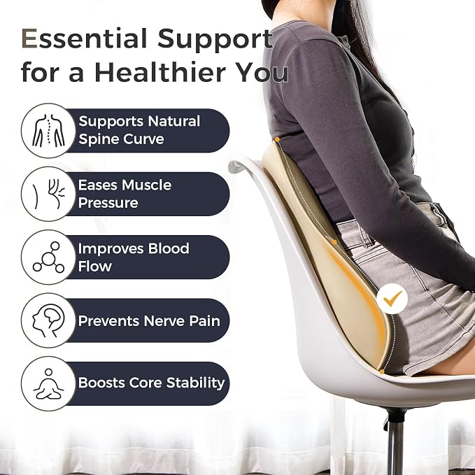 Coverado Lumbar Support Pillow for Car, Ergonomic Memory Foam Back Pillow for Office Chair, New Back Cushion for Pain Relief, PU Leather Car Lumbar Support for Driving Seat