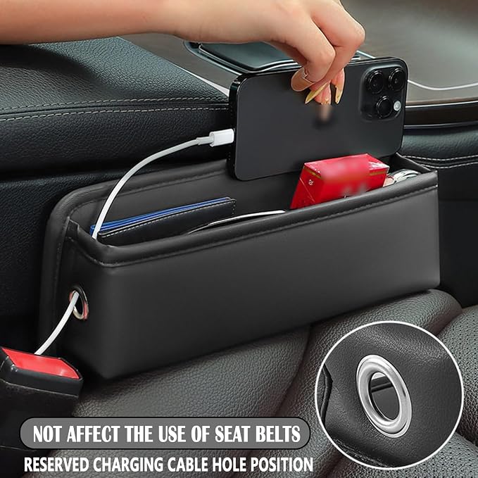 2 Pack Universal Fit Premium Leather Car Seat Gap Filler Organizer, Center Console Organizer for Car SUV Truck (Black,2 Pack)