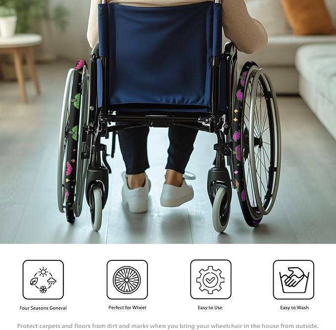 Colorful Pumpkin Wheelchair Wheel Covers Non-Slip Wheelchair Accessories Tyre Covers to Protect Floors Carpets Fits 24" Wheels Set of 2 Pairs Halloween Decorations