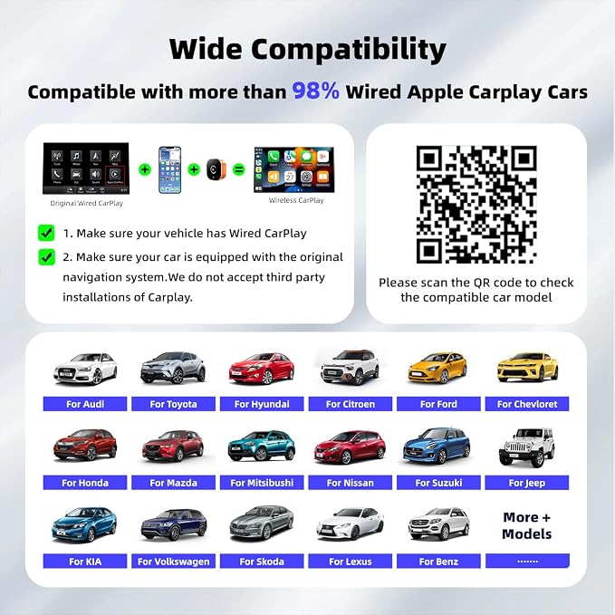 【2026 Upgarded】 Wireless CarPlay Adapter for iPhone, Mini USB Design for Cars with Wired CarPlay, Fast Connection,5.8GHz WiFi, Compatible with iOS 10+ & iPhone 6+, USB/Type C,Plug and Play(Orange)