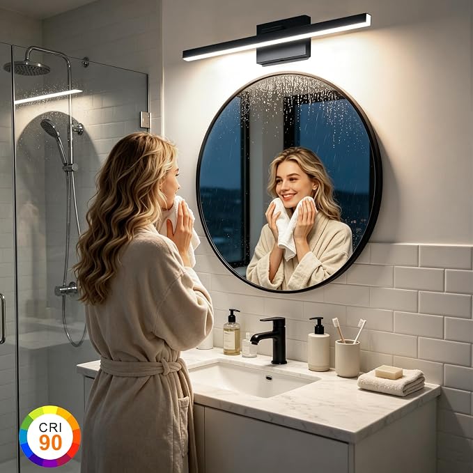 IZORRO Modern Bathroom Vanity Light 16 inch, Rotatable, 12W Dimmable Led Bathroom Light Fixture Over Mirror, Black Vanity Light Bar (5 Color Temperature)