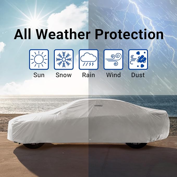 iCarCover Premium Heavy Duty Car Cover - Waterproof All Weather Rain Snow UV Protection, Miata MX-5, MGB Roadster, MG Midget, Spitfire, Spark, Size C25 (See Size Chart), Stripe - Light Gray/Black