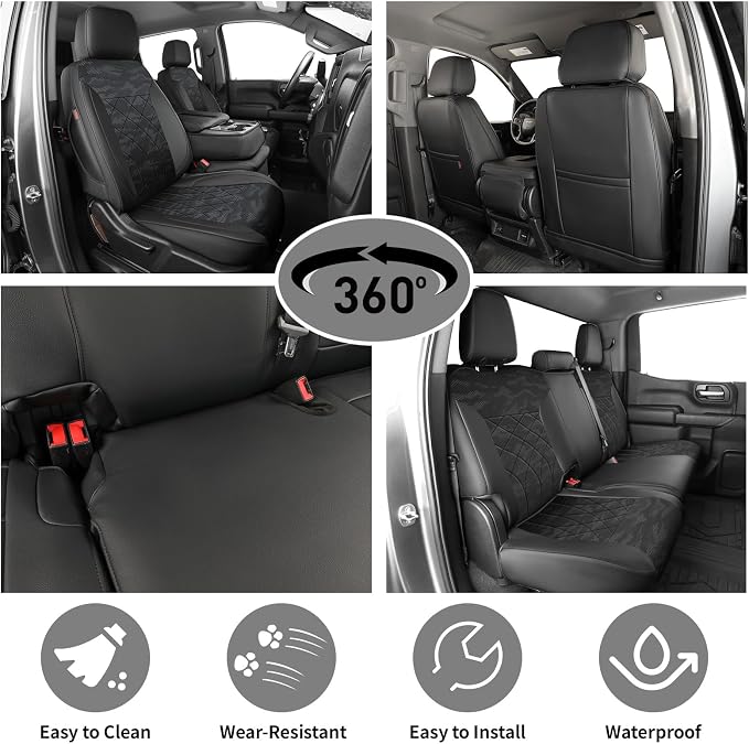 EKR Silverado Seat Covers Custom Fit for (Crew Cab) 2019-2026 Chevrolet Silverado 1500/1500 Limited/HD 2500/3500, Rear Row W/No Armrest,Faux Leather(Black/Gray Camo A63)