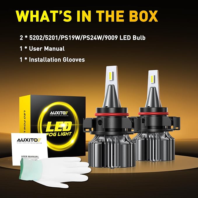 AUXITO 2504/PSX24W LED Fog Light Bulbs 18000LM, 1000% Brighter 6500K 12276 Fog Lights, 1:1 OEM Replacement for Cars Trucks SUVs, 3-Minute Installation, IP68 Waterproof, Pack of 2