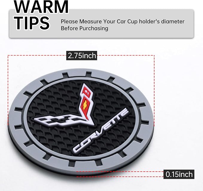 Car Cup Coaster, 2PCS Universal Non-Slip Cup Holders, Compatible with Corvette Series Car Cup Holder Coasters,Car Drink Coaster Holder Accessory, Black