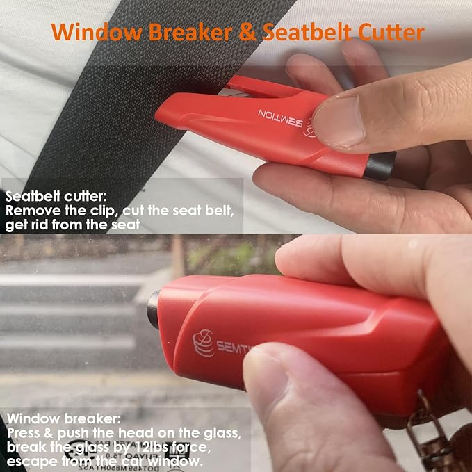 Window Breaker Seatbelt Cutter Keychain Car Escape Tool for Land and Underwater, Pack of 2 (Black-Red)