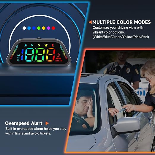 Color Digital Speedometer Heads Up Display for Vehicles,Multiple Color Options, Real-Time Speed, Auto Brightness, Overspeed Alert,360-degree Bracket,Plug and Play,Suitable for All Cars 