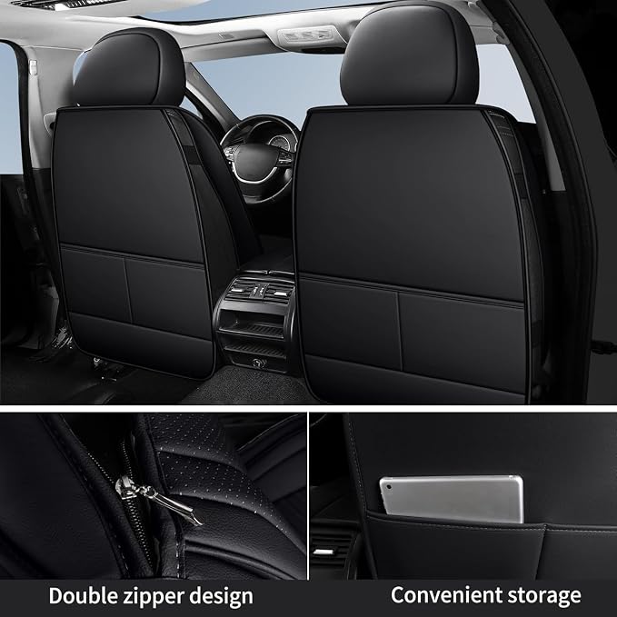 HChengkikz Front Car Seat Cover, Faux Leather, Waterproof (Black+Blueline) | Easy Maintenance, Airbag Compatible, Universal Fit For Most SUVs Trucks Pick-ups Sedans