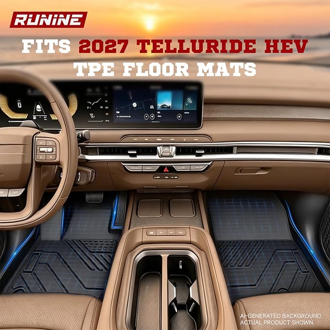 Floor Mats for 2027 Kia Telluride Hybrid (Suitable for HEV), All Weather TPE Telluride Floor Liners Full Set with Cargo Mat & Backrest Mats, Custom Fit 7 Passenger 2027 Telluride Hybrid Accessories