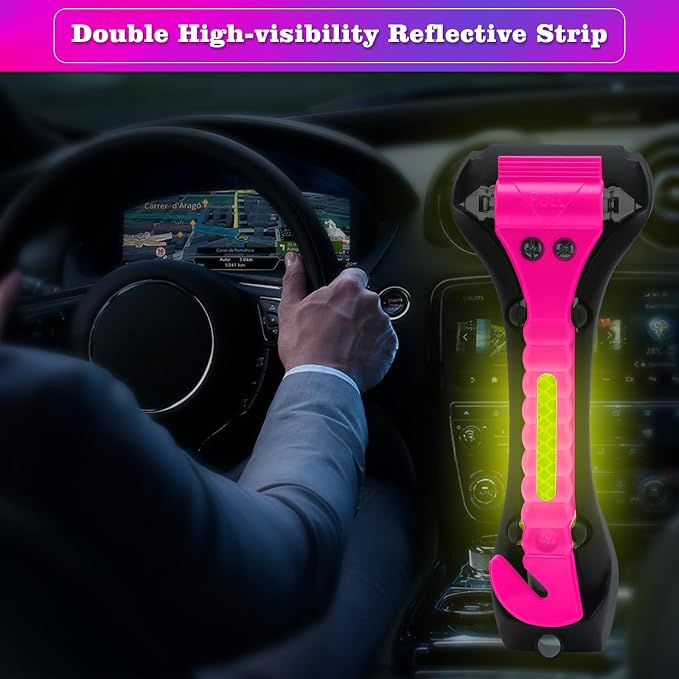 THINKWORK Pink Car Window Breaker, Glass Breaker, Window Breaker Seatbelt Cutter, 2-in-1 Car Safety Hammer with One Second Emergency Glass Hammer, Safety Emergency Car Escape Tool for Car, Office