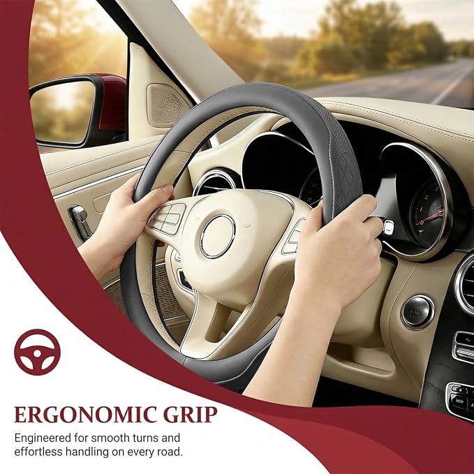 Car Steering Wheel Cover, Breathable Anti-Slip Vehicle Steering Wheel Protector with Inner Ring, Automotive Interior Protective Accessories, Universal for SUV RV Truck (Gray)