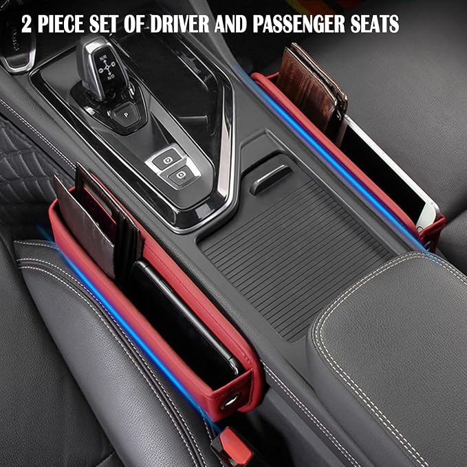 Universal Fit Premium Leather Car Seat Gap Filler Organizer, Center Console Organizer for Car SUV Truck(Burgundy, 1 Pack)