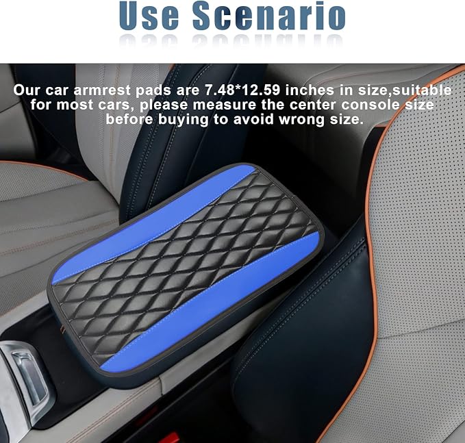 Car Center Console Cover, Universal Leather Waterproof Armrest Seat Box Cover Protector, Comfortable Car Decor Accessories Fit for Most Cars, Vehicles, SUVs -Blue