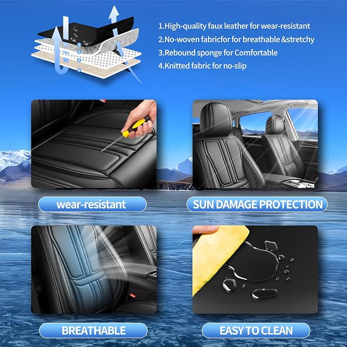 Fit Ariya Car Seat Covers Compatible with Nissan Ariya 2023-2024 2025.Full Coverage Waterproof Leather,Compatible with Airbag,All - Weather Seat Cushion Protector(Full Set,Black)
