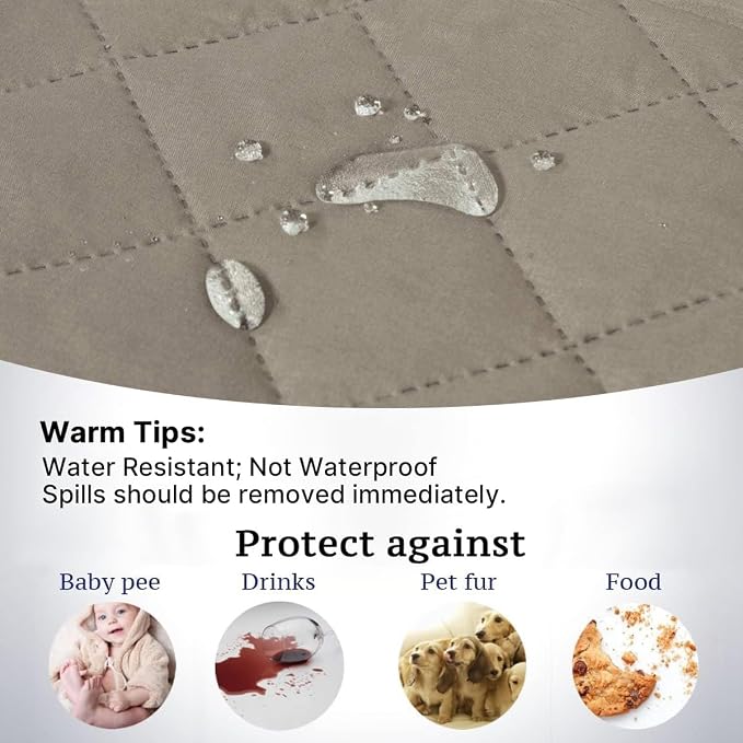 H.VERSAILTEX Water Resistant Couch Cover for 3 Cushion Couch Reversible Sofa Slipcover Quilted Furniture Protector with Elastic Strap Non Slip Sofa Cover for Dogs Pets(Oversized Sofa, Khaki/Beige)