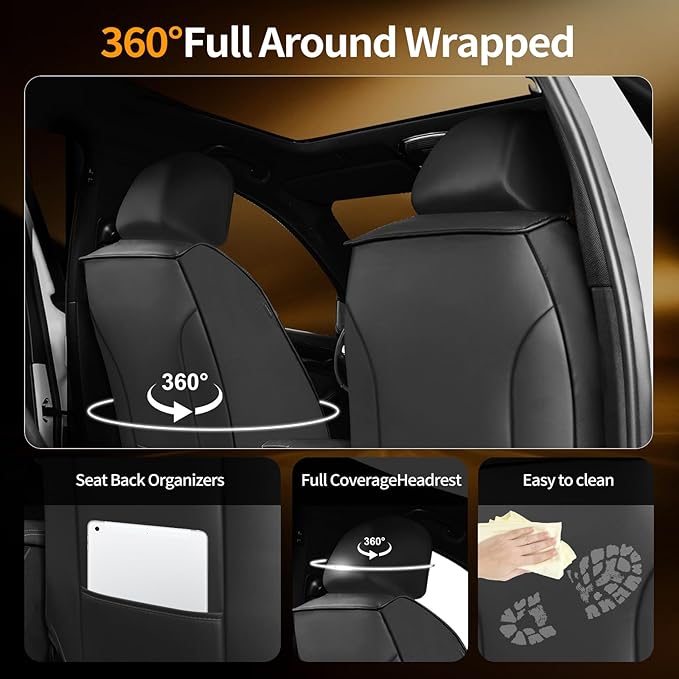 Fit Ariya Car Seat Covers Compatible with Nissan Ariya 2023-2024 2025.Full Coverage Waterproof Leather,Compatible with Airbag,All - Weather Seat Cushion Protector(Full Set, Black)
