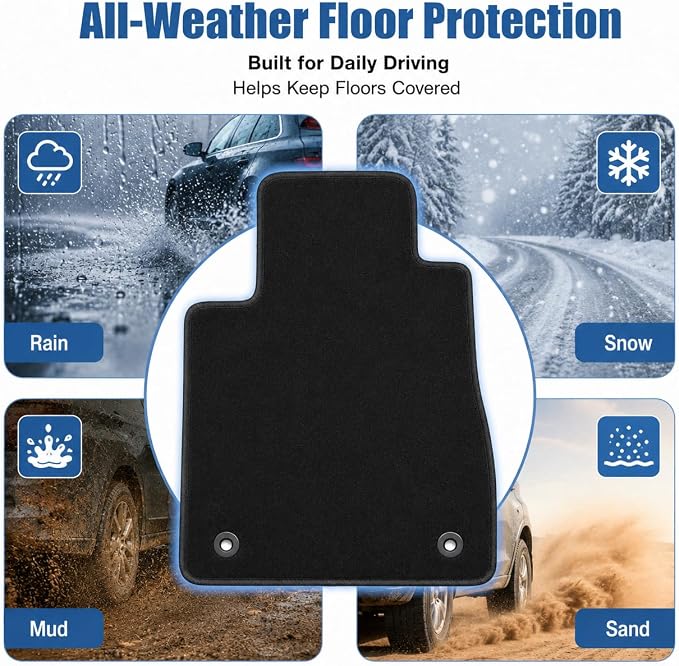 GXARTS Custom Fit Velour Car Floor Mats Full Set for Buick Encore 2013-2022 & Chevy Trax 2013-2023 (Not Fit Encore GX) | Black Carpet Liners Front & Rear with Anti-Slip Retaining Clips