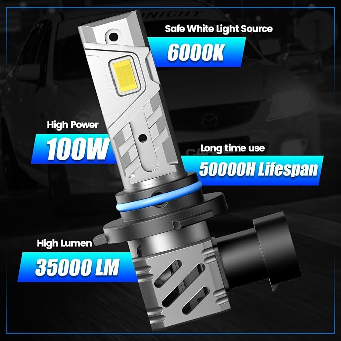 RCJ 9005/HB3 9006/HB4 Fog Light Bulbs Combo, 2025 Updated 35000LM 6000K Cool White with Fan, Plug-N-Play, Pack of 4