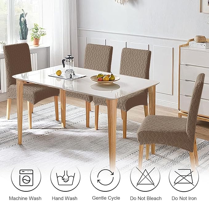 Genina Waterproof Chair Covers for Dining Room Set of 4, Removable Washable Chair Slipcover Protectors, Taupe