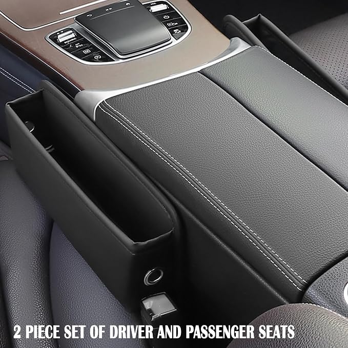 2 Pack Universal Fit Premium Leather Car Seat Gap Filler Organizer, Center Console Organizer for Car SUV Truck (Black,2 Pack)