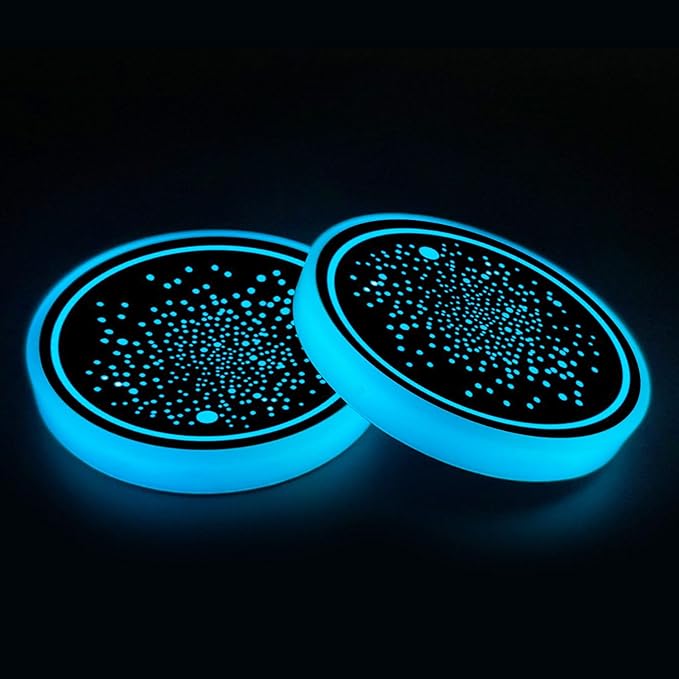 2Pcs LED Car Cup Holder Lights, 7 Colors Light Up Cup Coasters, USB Rechargeable Interior Lighting Accessories for Car Truck Vehicle Decoration