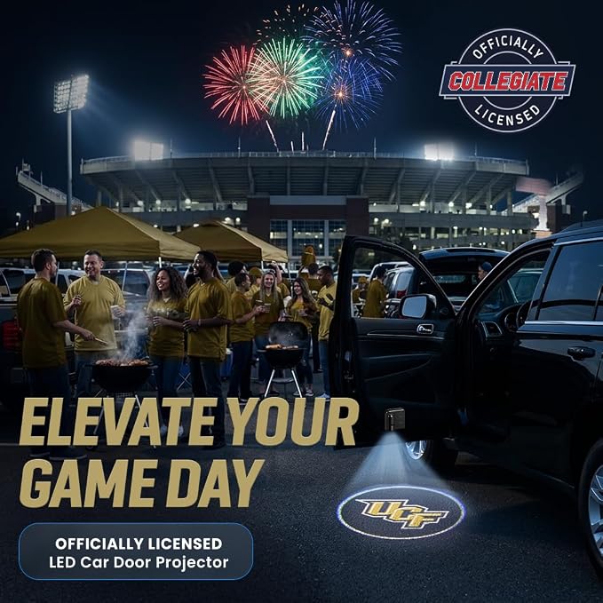 Sporticulture American Football Central Florida Knights Car Door Lights Logo Shadow Display - Officially Licensed NCAA Car Accessories - Show Your Team Pride - Battery Powered, Universal Fit