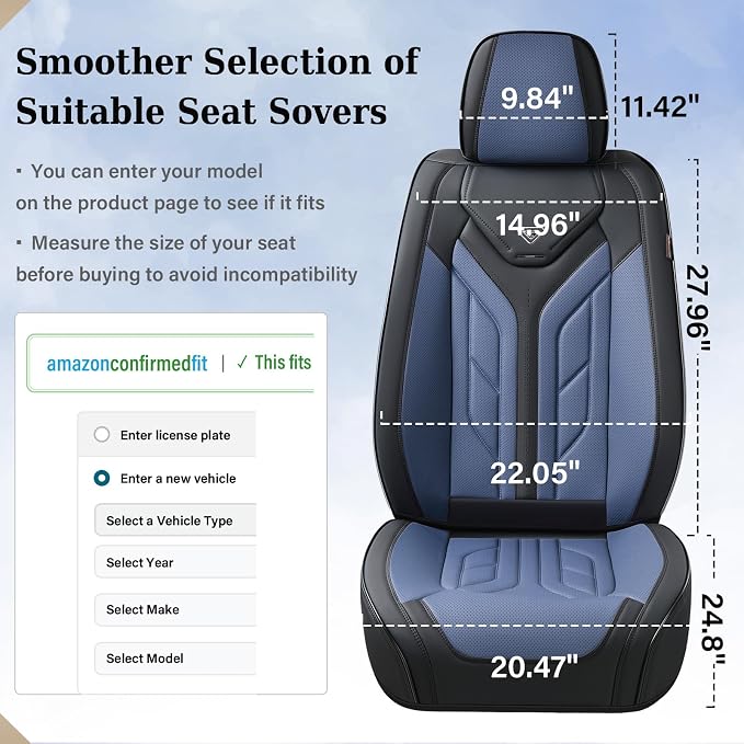 Coverado Car Seat Covers Full Set, Automotive Seat Covers Car Seat Protector Car Seat Cushion, Waterproof Leather Seat Covers for Cars, Universal Fit for Most Sedans SUV Pick-up Truck(Black&Blue)