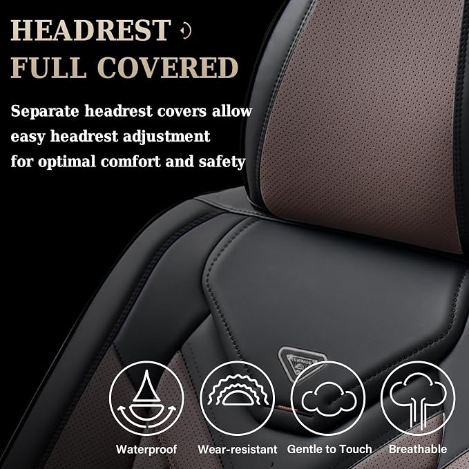 Coverado Car Seat Covers Full Set, Automotive Seat Covers Car Seat Protector Car Seat Cushion, Waterproof Leather Seat Covers for Cars, Universal Fit for Most Sedans SUV Pick-up Truck(Black&Coffee)