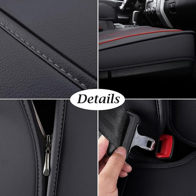 Coverado Tundra Seat Covers, Back Leather Car Seat Covers for Trucks, Automotive Seat Covers Protector Custom Fit 2007-2021 Toyota Tundra(Rear Seat Cover/Red)