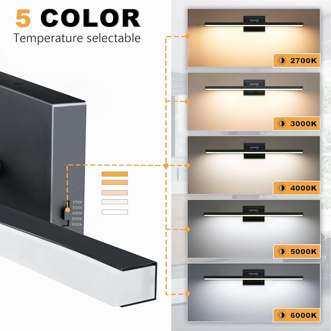 IZORRO Modern Bathroom Vanity Light 24 inch, Rotatable, 16W Dimmable Led Bathroom Light Fixture Over Mirror, Black Vanity Light Bar (5 Color Temperature)