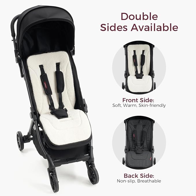 Momcozy Reversible Stroller Cushion | Universal Breathable Stroller Liner | Winter Warm Car Seat Liners | Crib Carriage Cushion Pad | Plush for Winter Use &Soft Fabric for All-Season Comfort