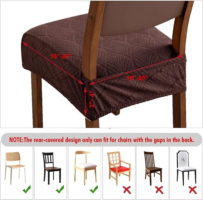 Removable Washable Dining Chair Seat Covers Set of 2,Stretch Jacquard Chair Seat Cushion Protector Slipcovers, Rear Covers