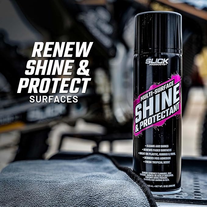 Slick Products Shine & Protectant Spray 17.35 FL OZ. - High Gloss Clear Coating Renew Vinyl, Plastic, Rubber, Trim, Tire, Car, Truck, Motorcycle, Dirt Bike (6-Pack)