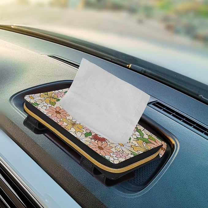 Floral Print Car Sun Visor Tissue Holder PU Leather Tissue Box Car Visor Accessories Automotive Visor Tissue Holder PU Leather Backseat Tissue Box