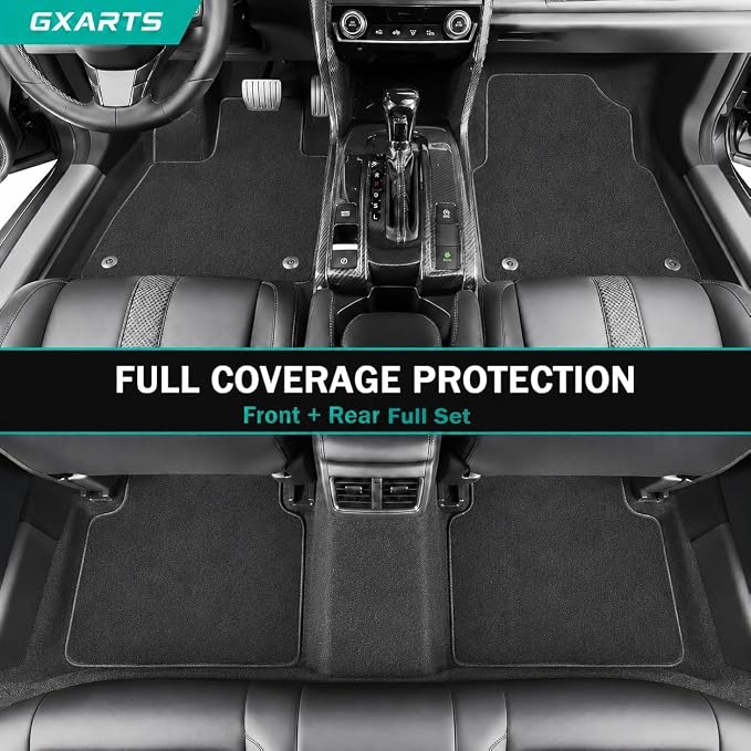 GXARTS 3PCS Velour Carpet Floor Mats Custom Fit for Chevy Equinox 2018-2024/GMC Terrain 2018-2024 (Not for EV), Premium Plush Car Floor Liners Front & Rear Full Set with Retaining Clips, Black
