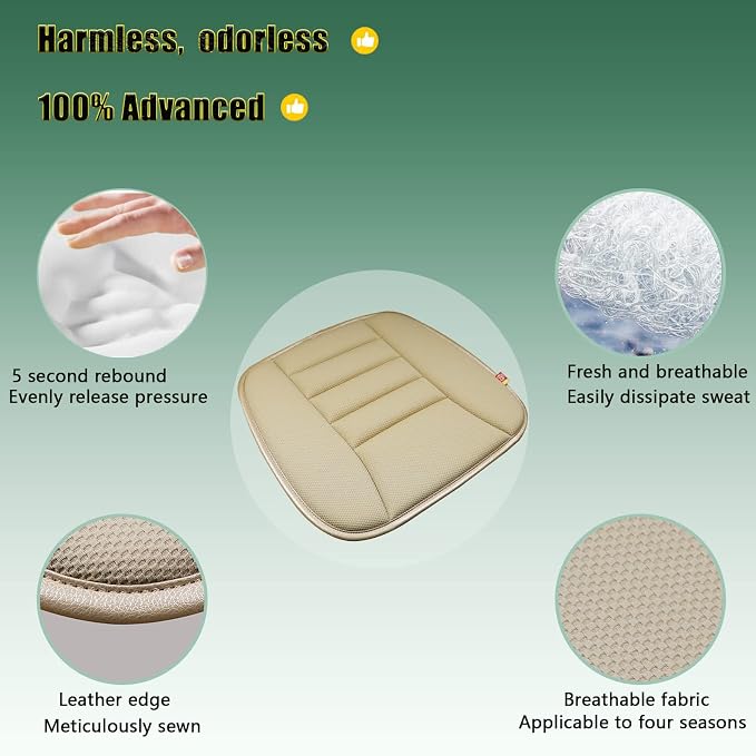 Car Seat Cushion Pad for Home Use Car Driver Seat Office Chair Memory Foam Seat Cushion(Khaki)