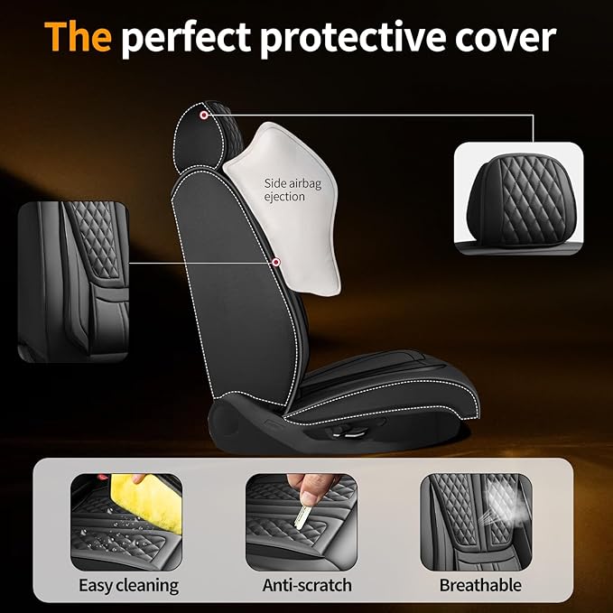 Fit Ariya Car Seat Covers Compatible with Nissan Ariya 2023-2024 2025.Full Coverage Waterproof Leather,Compatible with Airbag,All - Weather Seat Cushion Protector(Full Set, Black)