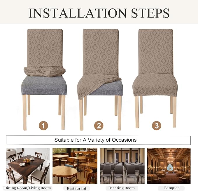 Genina Waterproof Chair Covers for Dining Room Set of 6, Removable Washable Chair Slipcover Protectors, Large Taupe