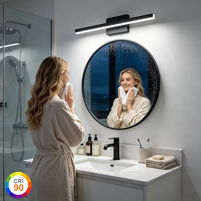 IZORRO Modern Bathroom Vanity Light 32 inch, Rotatable, 24W Dimmable Led Bathroom Light Fixture Over Mirror, Black Vanity Light Bar (Cool White 6000K)