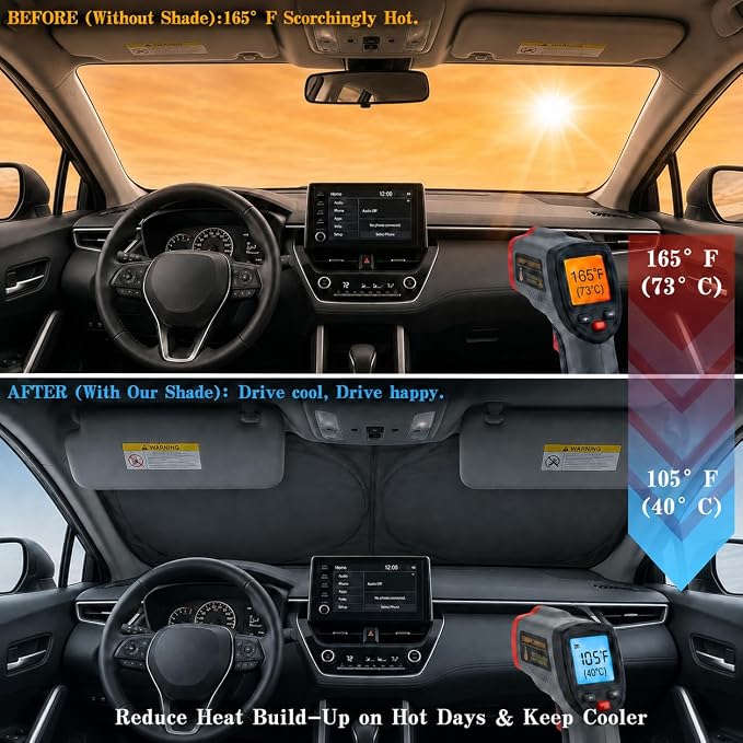 Car Windshield Sun Shade, Universal Fit Full-Size SUV Pickup, Cute Black | 63 x 33.86" Large Windshield Cover, Foldable Front Window Sunshade, UV Heat Protection, Cute Eyes Series