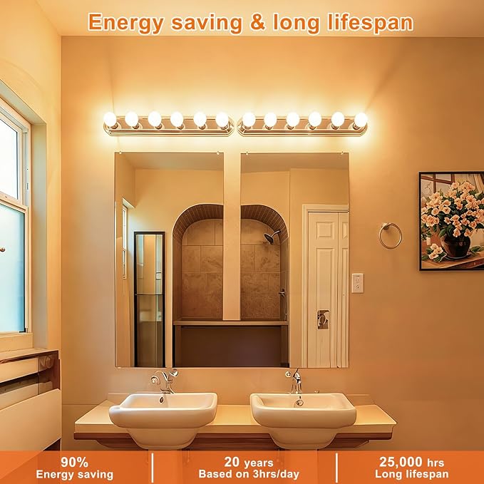 Vinaco Glass G25 led Globe Light Bulbs Dimmable 6W 120V 2700K for Bathroom | 4PCS, Milky Frosted Glass, 60W Eq. 450LM, 360°Beam,Warm White, NO Flicker, High CRI90+, E26 Base, for Makeup Mirror & Pendant