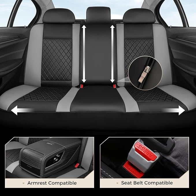 Coverado Car Seat Covers Full Set, Automotive Leather Seat Covers for Car,Universal Fit Front Back Seat Cover, Non-Slip Waterproof Breathable Car Seat Protector